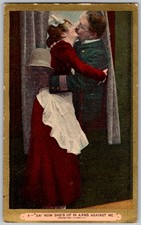 Antique Postcard Kissing Maid