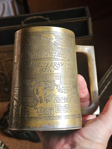 Wwii trench art tankard - art, brass