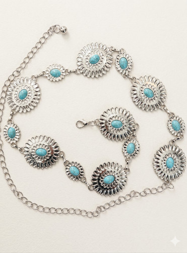 Boho chain belt with blue - chain,