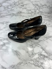 Clarks Vintage Court Block Patent Leather Heels Women's UK 7 Black Straps Shoes