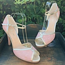 RACHEL SIMPSON Pink Lace Ankle Strap High Heel Peep Toe Bridal Shoes 42 UK 8 NEW