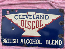 VINTAGE CLEVELAND DISCOL ENAMEL GARAGE SIGN DOUBLE SIDED ORIGINAL