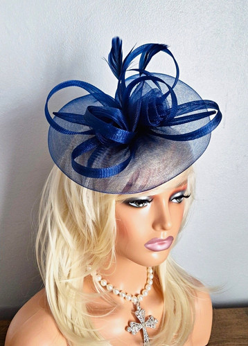 Navy mesh feathers bow - ,