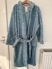 Mini Boden Girls Fleece Dressing Gown, Hooded, Blue with White Spots, 8-9Y, VGC