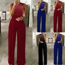 Wide Playsuit Sequin Evening Formal Sleeveless Womens Party Jumpsuit Leg Ladies