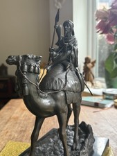 Antique Bronze Bedouin Warrior On A Camel by French artist Agathon Leonard.