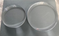 Pair of clear acrylic cake separator stands 15cm/6” & 20cm/8” wide. Used once