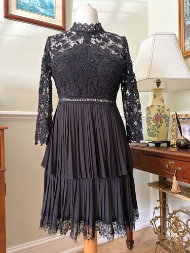 Zara black floral lace pleated - zara,