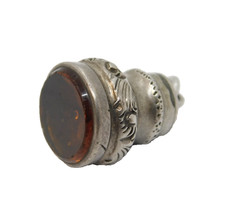 Victorian Sterling Silver Mounted Citrine Set Fob Charm Pendant Antique c1880