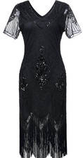 JaosWish Gatsby 1920s Flapper Dress Women Vintage Sequin Fringe Beaded Art XXXL