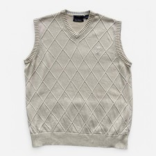 Maine Golf Sweater Vest Large Cream Beige Argyle Stitch Preppy Streetwear Layer
