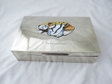 LARGE VINTAGE NICKLE SILVER & ENAMEL CIGAR BOX 'LEYLAND TIGER' 1930'S