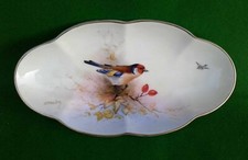 ROYAL WORCESTER LARGE OVAL SHAPED GOLDFINCH DISH - SIGNED E. BARKER - 1932.