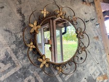 Vintage Ornate Round Metal Wall Hanging Mirror