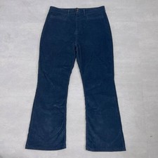 Womens Corduroy Pants 37 Navy Blue Flare Leg Pockets Zip Fly Casual Outdoor