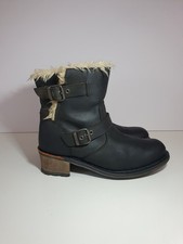 CAT Anna Kick Womens Black Leather Ankle Boots UK Size 7 Biker Warm Lined Low