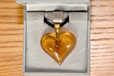 LALIQUE AMBER HEART PENDANT ON