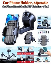 Car Phone Holder, Adjustable Car Phone Mount Cradle 360° Rotation - 4 in 1 Super