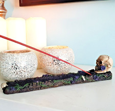 Skull & Rose Incense Stick Holder Burner Ashcatcher Dark Gothic Decor