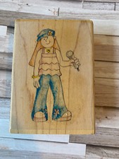 Paper Nation / Jolly Nation Rubber Stamp Singing Girl Wood Mount