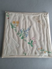 Vintage Old Bleach Pure Irish Linen Hand Embroidered Floral Table Cloth 45"x45"