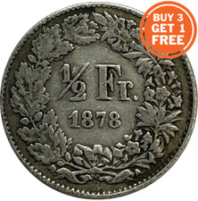 1/2 HALF SWISS FRANC - CHOICE OF DATE FROM 1875-1967 - SILVER 0.835 -SWITZERLAND