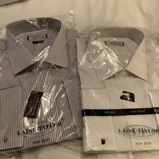 Laine Taylor Long SleeveNon Iron Shirts X 2, White+Lilac&White Stripe, 19 Collar