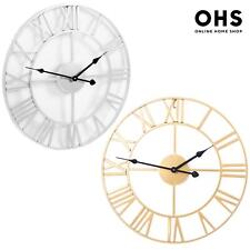 Large Wall Clock Roman Numerals Skeleton Big Open Round Face Living Room Kitchen