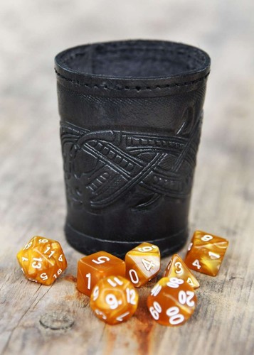 Black leather medieval dice - leather,