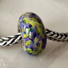 TROLLBEADS Authentic TrollStone LAA 925S Purple Yellow Green Confetti Swirl