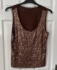 Phase Eight vest top wide straps sequin front top in Brown size 14 ex condition 