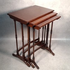 Antique Edwardian Mahogany Inlaid Spider Leg Nest of 3 Tables c.1910 England