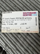 Spiritualized original concert ticket London RFH front row unused 12th Oct 2009