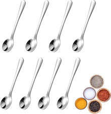 8 Pack Tiny Stainless Steel Spoons for Spice Jars, 7.5Cm Mini Teaspoons for Salt