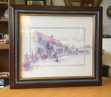 RETRO GLENDA RAE FRAMED GLAZED PRINT-COTTAGE/CAT THEME-HEIGHT 35.7cmxWIDTH40.8cm