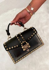 PINK BOUTIQUE MAKING A POINT BLACK FAUX LEATHER STUD DETAIL BAG