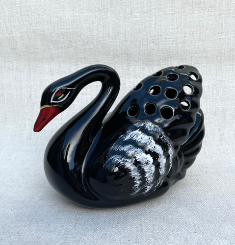 Vintage black ceramic swan - black,