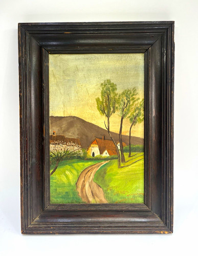 Antique french naive oil - antique,