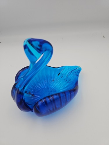Blue glass swan figurine - glass,