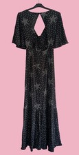Topshop Tall Ladies Flutter Sleeve Black White Star Print Open Back Maxi Dress 8