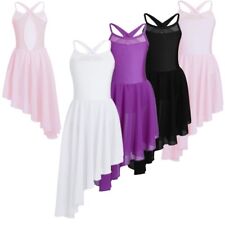 Kids Girls Skirt Tango Dress Dancewear Leotard Latin Mesh Splice Gymnastics