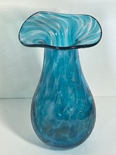 Will Shakspeare Glass Bud Vase Blue Flared Rim 15cm tall watery pattern