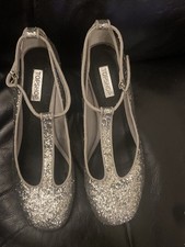 LADIES TOPSHOP MARY JANE SILVER GLITTER T BAR BLOCK HEELED SHOES.SIZE 6.BNWOT