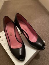 Office Vintage poste mistress Ladies peeptoe black leather shoes size 4
