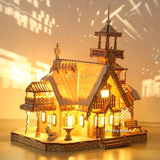 3D Wooden Puzzle Villa House Royal Castle with Light Assembly Toy Kid Adult DIY