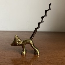 Vintage Solid brass Angry Faced cat Tail corkscrew