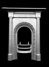 ANTIQUE ARCHED CAST IRON FIREPLACE FIRE SURROUND / VICTORIAN EDWARDIAN RESTORED