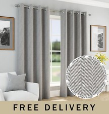 Chester Grey 100% Blackout Herringbone Jacquard Readymade Eyelet Curtains