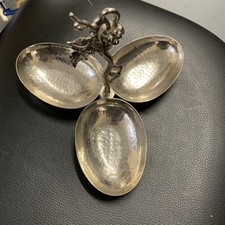 Vintage  Hors d'Oeuvres Dish with 3 Compartments with vine leaf top  metal