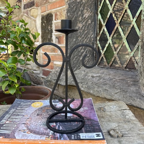 Black metal candlestick holder - metal,